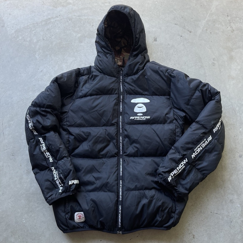 Aape By‎ Bape Black Camo Goose Down Puffer Jacket Size XXL A Bathing Ape